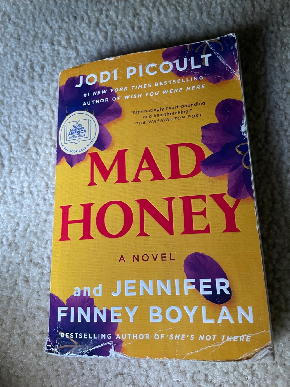 Mad Honey by Jodi Picoult & Jennifer Finney Boylan - Yellow & Purple Cover